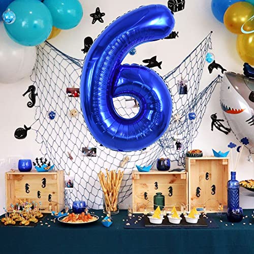 Image of TONIFUL 40 Inch Navy Blue Number 6 Balloons Large Foil 6th Birthday Decor | Deep Blue 6 Balloon Number Six for 6th 16th 26th 36th 60th Birthday 6 Year Anniversary, Blue Decorations for Women Boys