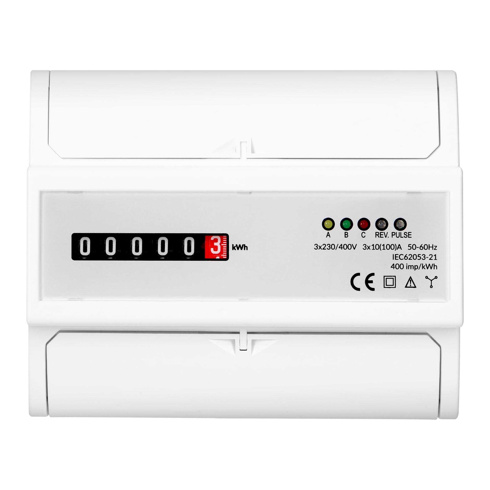 Wattmetre Indicateur de Consommation Electrique Analogique Triphasé - 100A Montage sur Rail DIN TH-35mm IP51 7 Modules de Large
