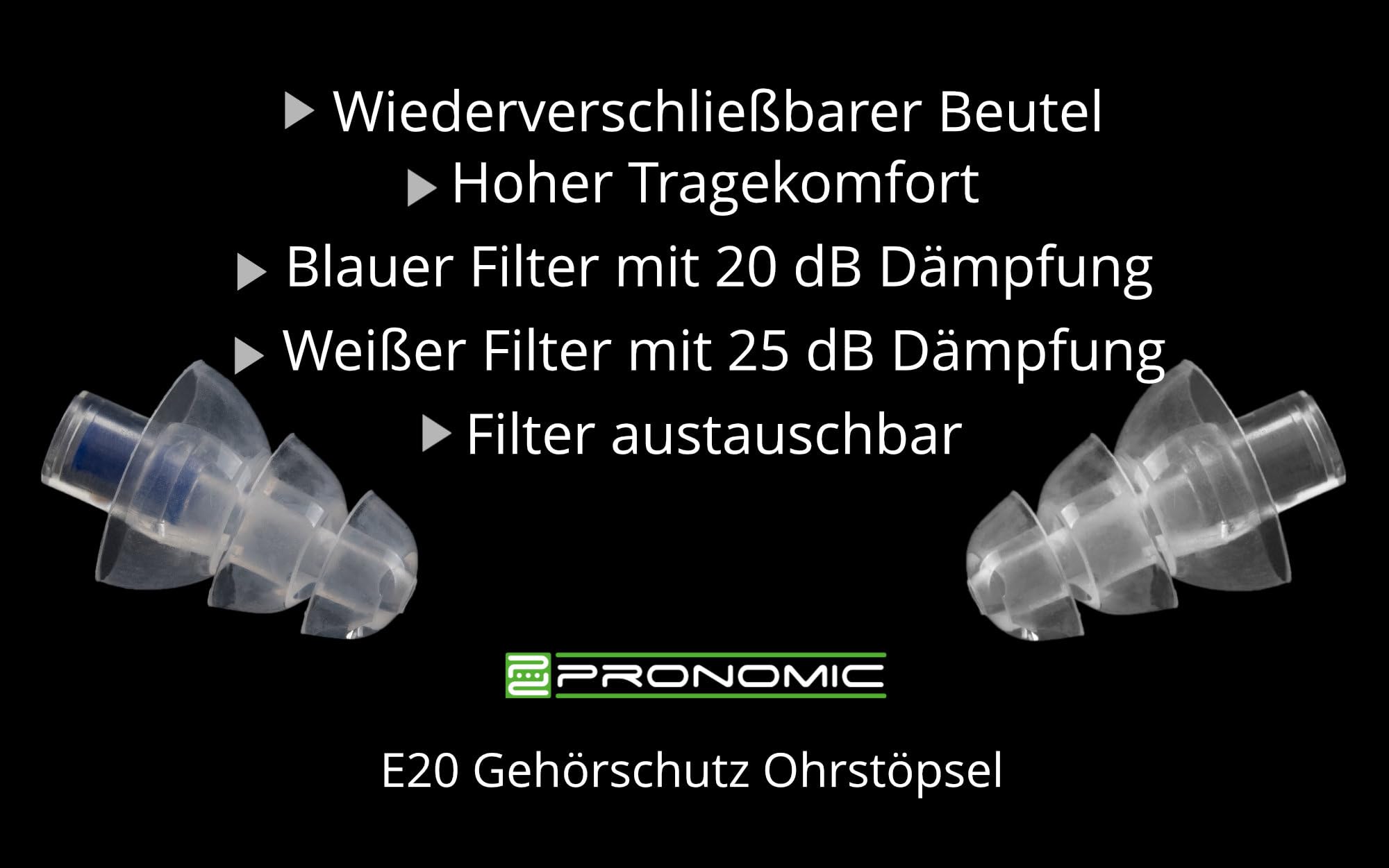 Pronomic Bouchons d'Oreille Protection Auditive Set Mixte, Taille moyenne | Protection auditive design sapin, 4 pièces avec filtre bleu atténuation 20 dB, 4 pièces avec filtre blanc atténuation 25 dB