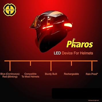 Tryka Gears Plastic Pharos Rechargeable LED Dual Helmet Lights for Bikers (Matte Black)