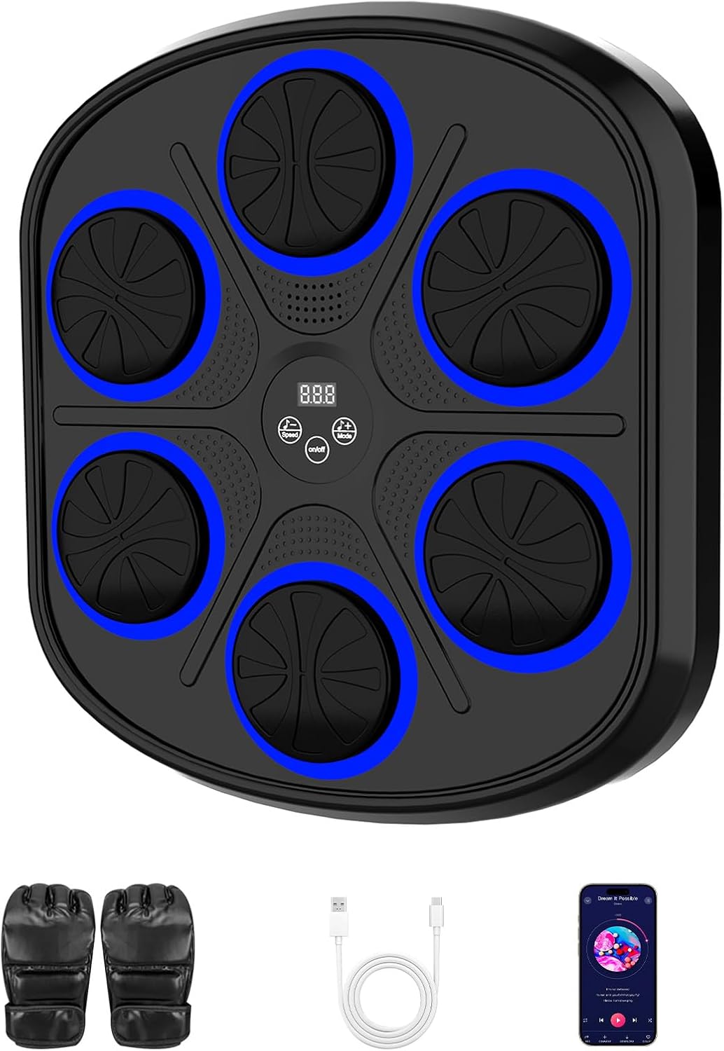 Music Boxing Machine for Adults, Bluetooth Music Punching Machine with Gloves, Electronic LED Boxing Training Equipment Wall Mounted, 9 Modes & 9 Speeds HOD58 Black-Glove