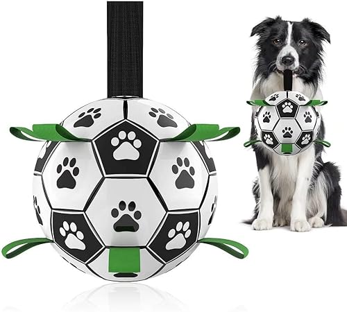 QDAN - Pelota de fútbol con correas para perros, juguetes interactivos, regalos de cumpleaños para cachorros, juguete de forcejeo y agua, pelotas