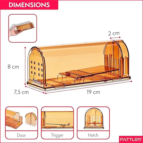 Miniatura 6 de PATTLER® Trampa humana para ratones para interiores y exteriores, trampas mecánicas reutilizables para ratones vivos que atrapan y liberan ratones