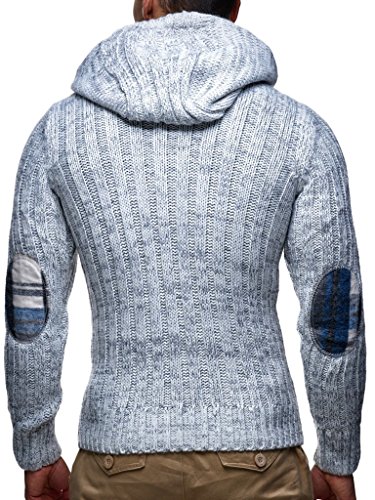 Leif Nelson Men's Knitted Hooded Sweater - Stylish Cable Knit Pullover with Button Detail, Warm and Comfortable for Fall & Winter Grey Small4