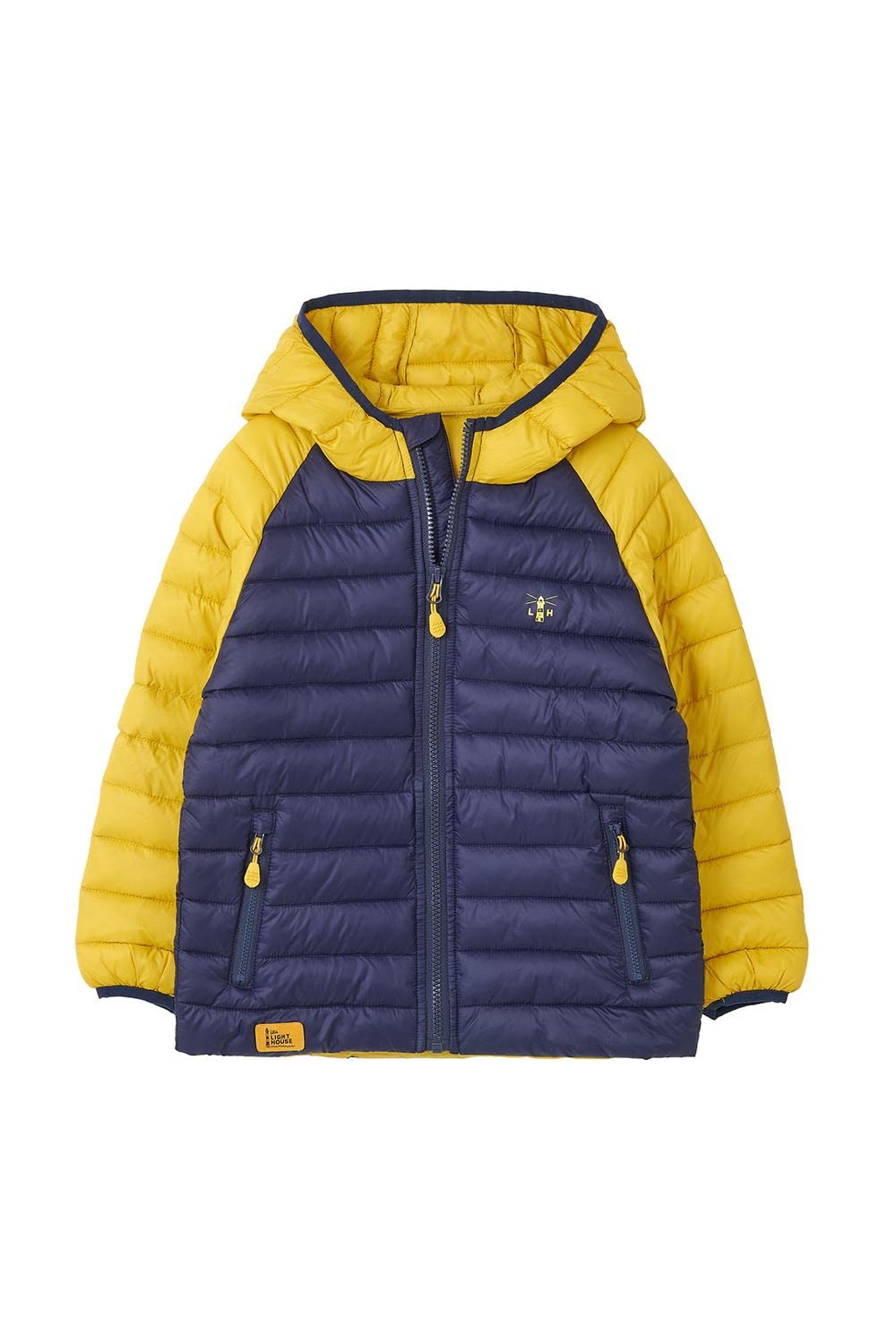 LightHouse Boys Carter Warm Coat - Kids Outdoor Padded Puffa Jacket With Hood - Navy Yellow - 4-5 Years