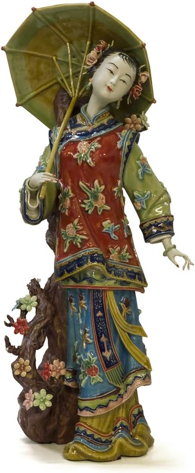 ChinaFurnitureOnline Chinese Porcelain Figurine, Lady Holding Umbrella