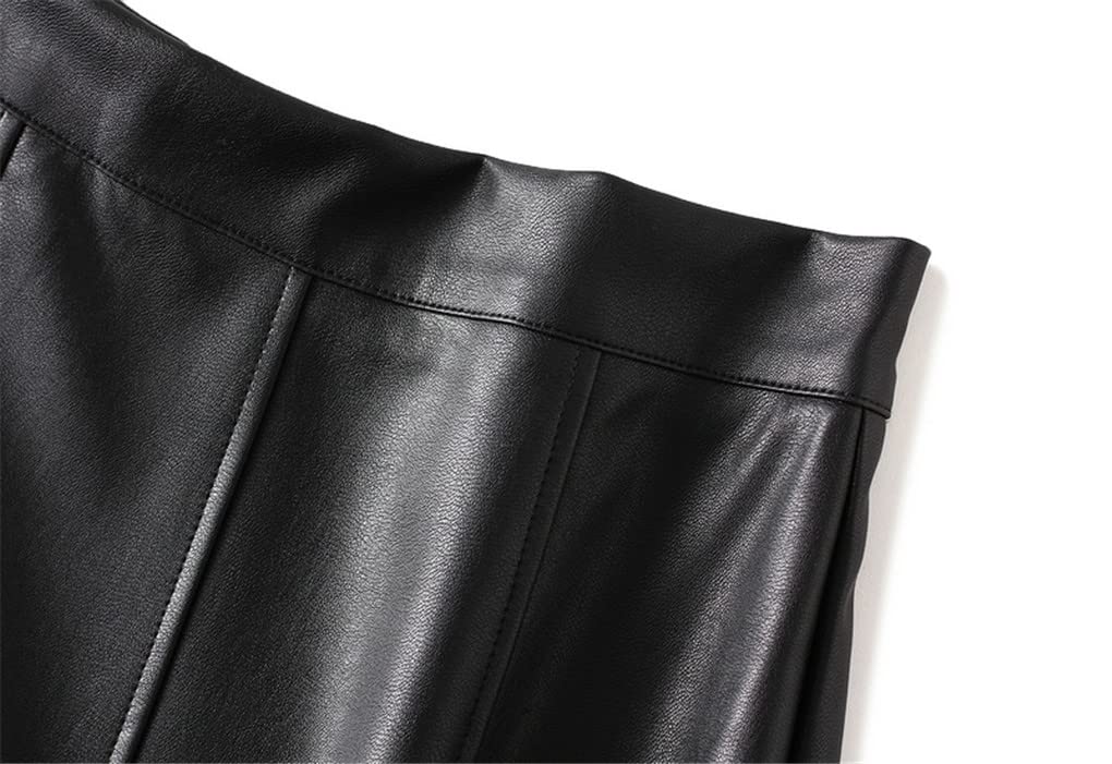 Dninmim Gonna da donna vintage in finta pelle da donna, lunghezza media, gonna a linea, beige kaki