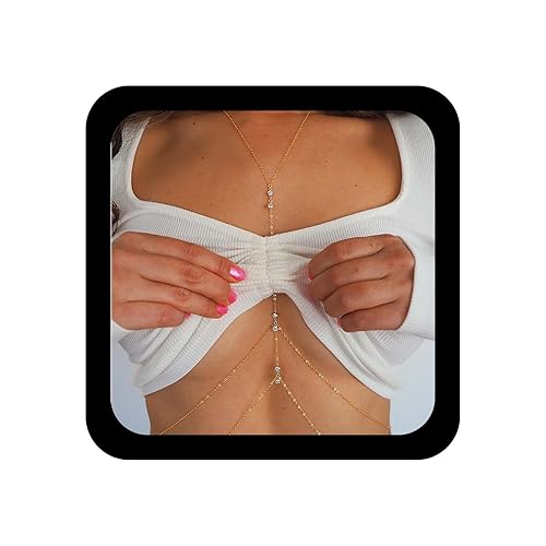 Boho Kristall Körper Kette Gold Brust Kette Halskette Cz Quaste Geschichtet Körpers Kettes Strass Bikini Kettes Party Nightclub Bh Sommer Strand Körper Schmuck Für Frauen Und Mädchen - Stil 1