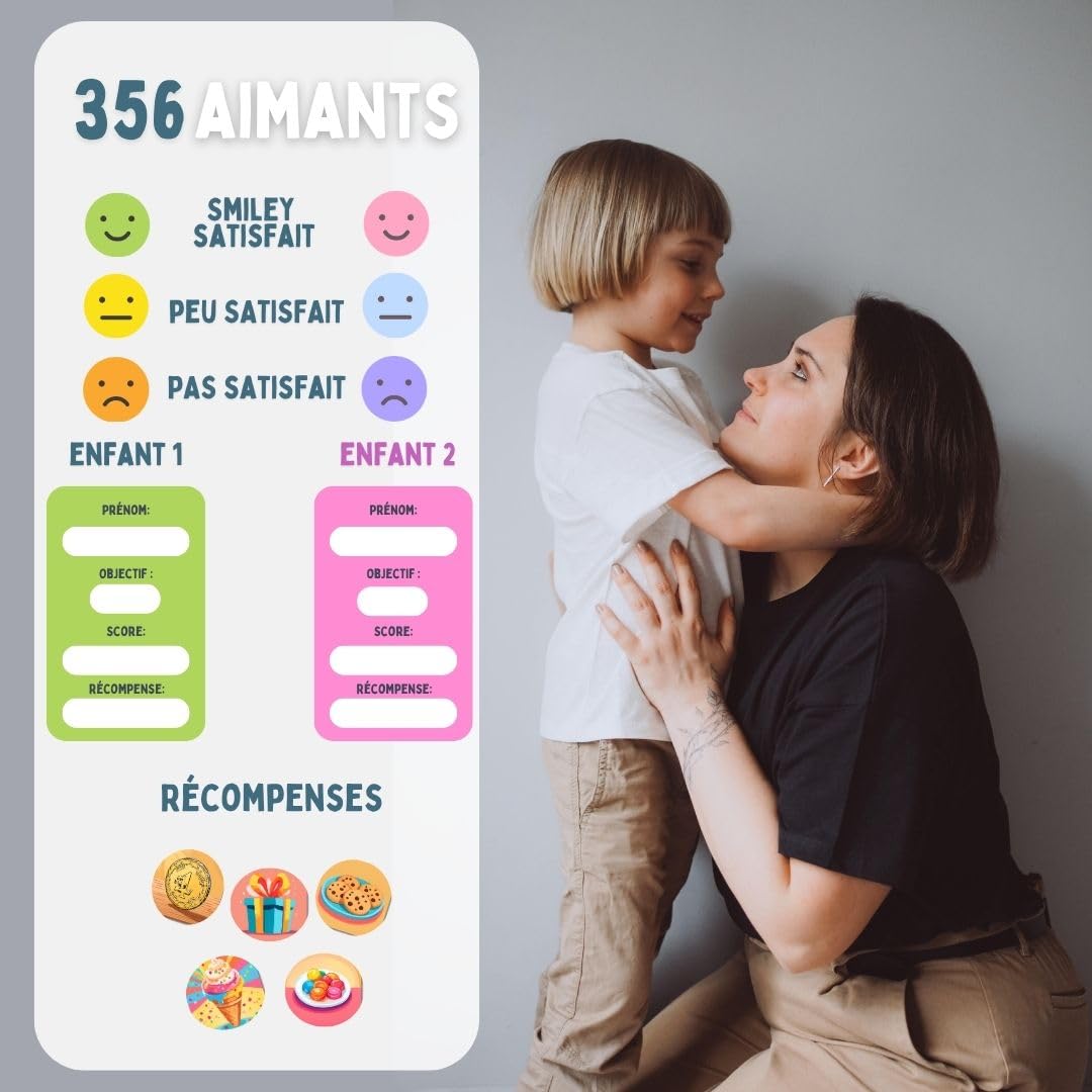Tableau de Récompense Magnétique pour Enfants – Planificateur Hebdomadaire et Quotidien avec Aimants Illustrés et Smiley –Organisation, Autonomie, Comportements Positifs –Fixation Frigo ou Mur