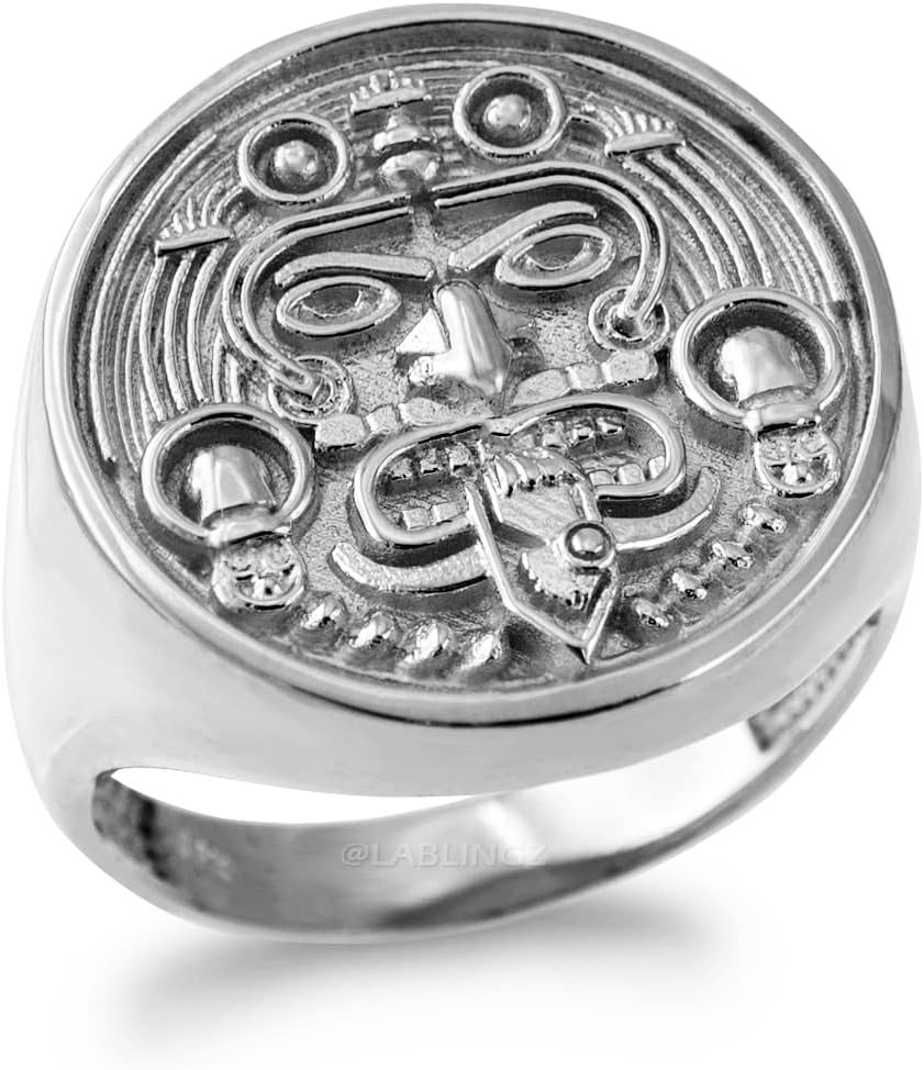 LA BLINGZ 10K White Gold Aztec Mayan Sun Ring