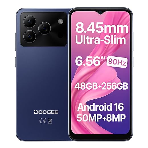 DOOGEE Note 56 Plus Android 16 Smartphone ohne Vertrag, Elegantes&Schlichtes Design, 48GB+256GB, 6,56" 90Hz Bildschirm, Octa-Core 4G Handy, 50MP AI Kamera, Dual SIM, Widevine L1, GPS NFC Violett