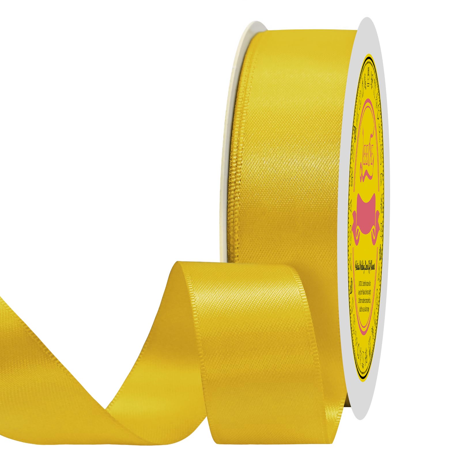 LEEQE Double Face Yellow Satin Ribbon 7/8 inch X 100 Yards Polyester Yellow Ribbon for Gift Wrapping Very Suitable for Weddings Party Hair Bow Invitation Decorations and More