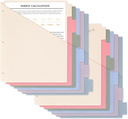 H4D 6-Tab Dividers for 3 Ring Binder, Plastic Dividers with Two Pockets, Letter Size, Morandi Colors, 2 Sets