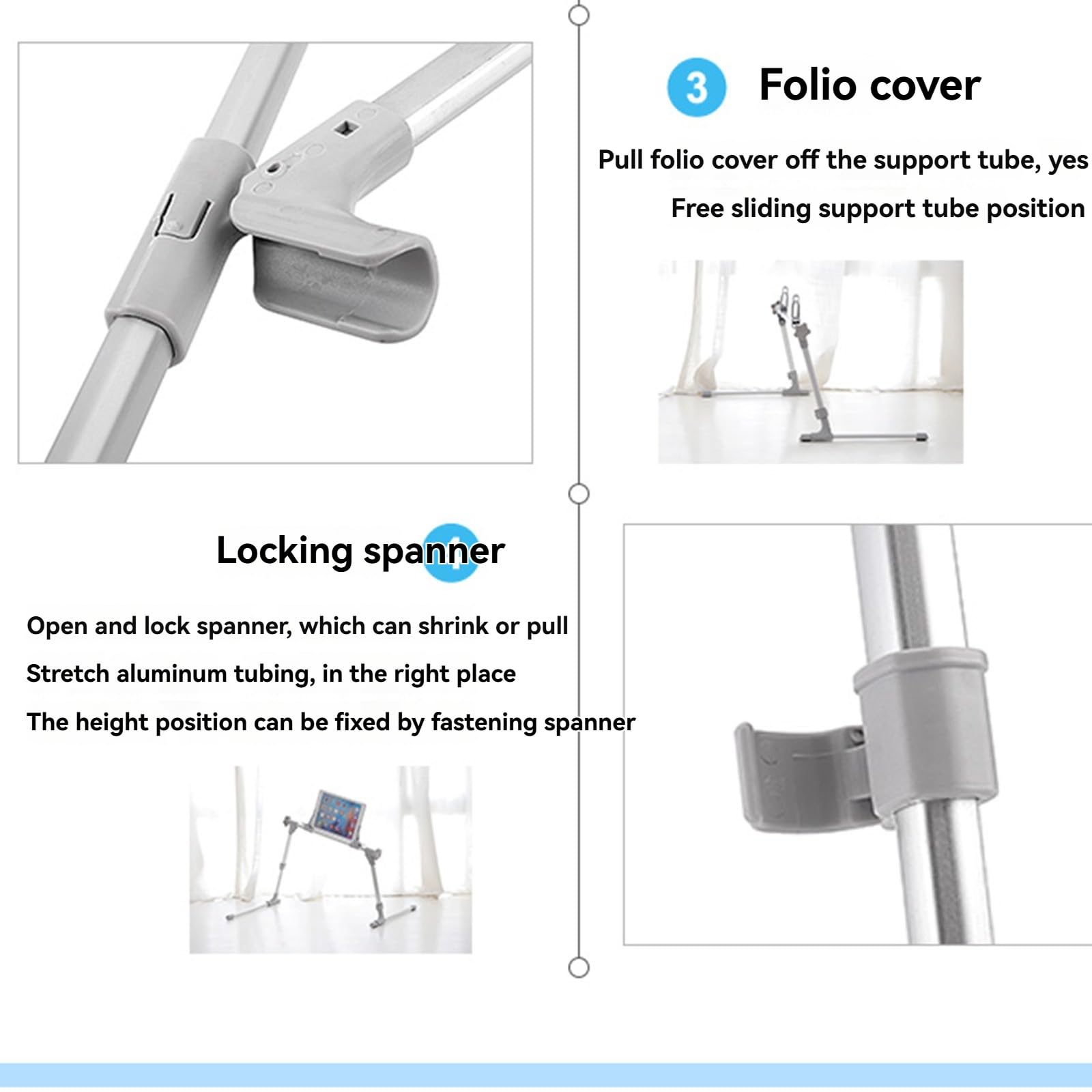 Soporte giratorio de 360° para iPad/tabletas/teléfonos de 0 a 12.9 pulgadas, altura ajustable (13.7-17.7 pulgadas) y soporte de aluminio plegable para cama, sofá, suelo, escritorio, leer, ver