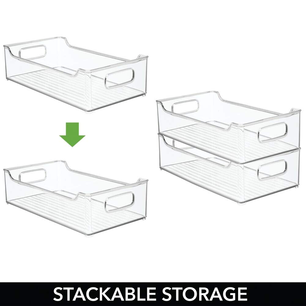 mDesign 4er-Set Ablagebox mit integrierten Griffen – transparente Aufbewahrungsbox mit ansprechendem Design – ideal zur Kosmetikaufbewahrung im Bad – durchsichtig