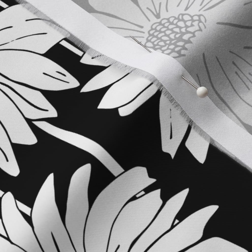 Spoonflower Fabric - Color Garden Black White Flowers Daisies Gardening Coloring Book Printed on Organic Cotton Sateen Fabric by The Yard - Sewing Quilting Apparel Home Decor