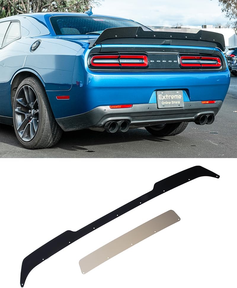 Replacement for 2008-Present Dodge Challenger Models with SRT Hellcat Redeye Performance Wing Spoiler | Performance Track Style Acrylic Plastic - Smoke Tinted Rear Wickerbill Extension Gurney Flap
