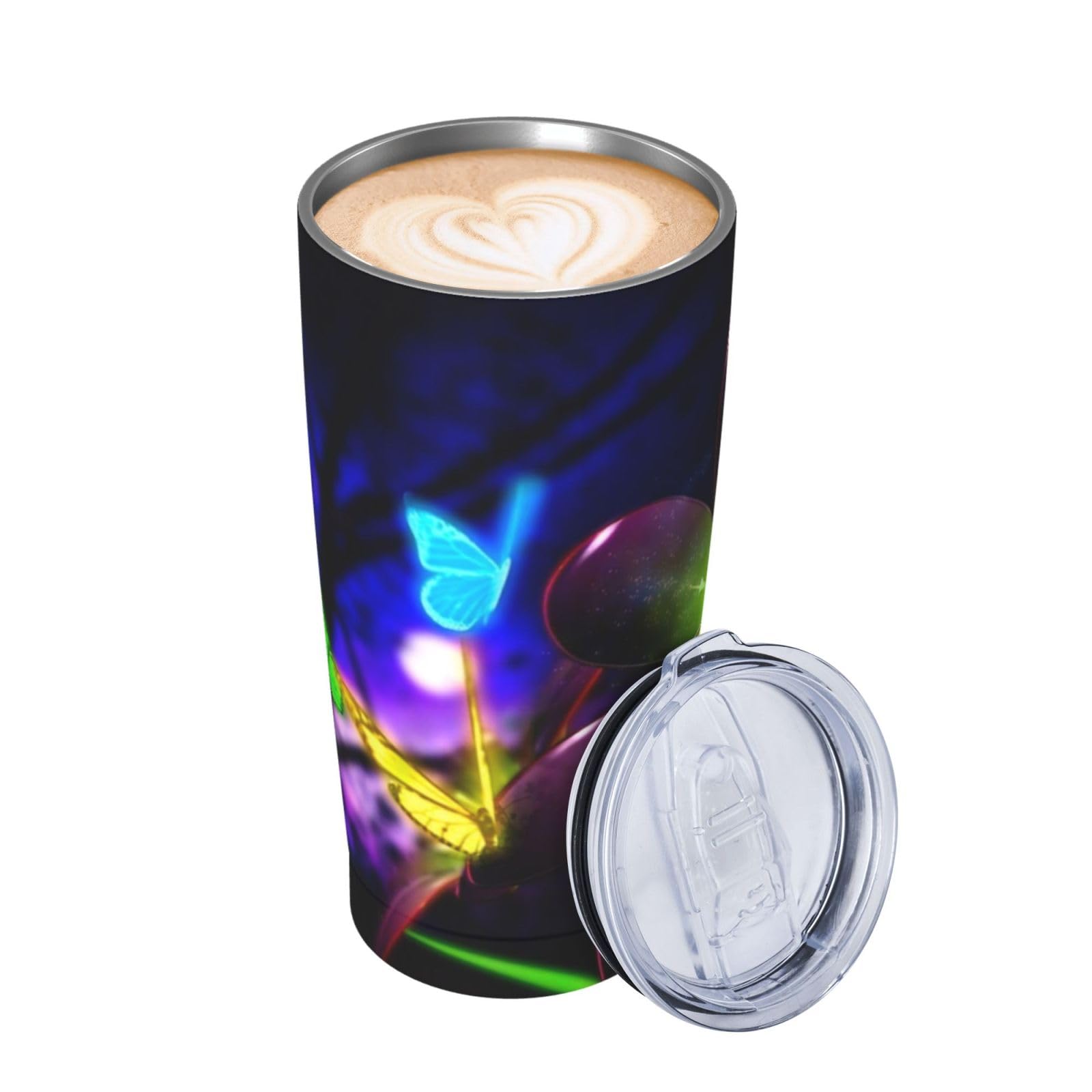Tazza termica portatile della tazza dell'automobile della tazza dell'acciaio inossidabile stampata della farfalla del fiore viola blu