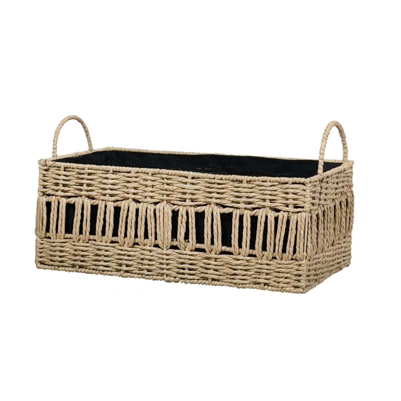 Cesto Portaoggetti con Manici Decorativo Cesto Intrecciato con Fodera Robusto Scatola Salvaspazio per Cameretta, 39 X 25.5 X 15 Cm