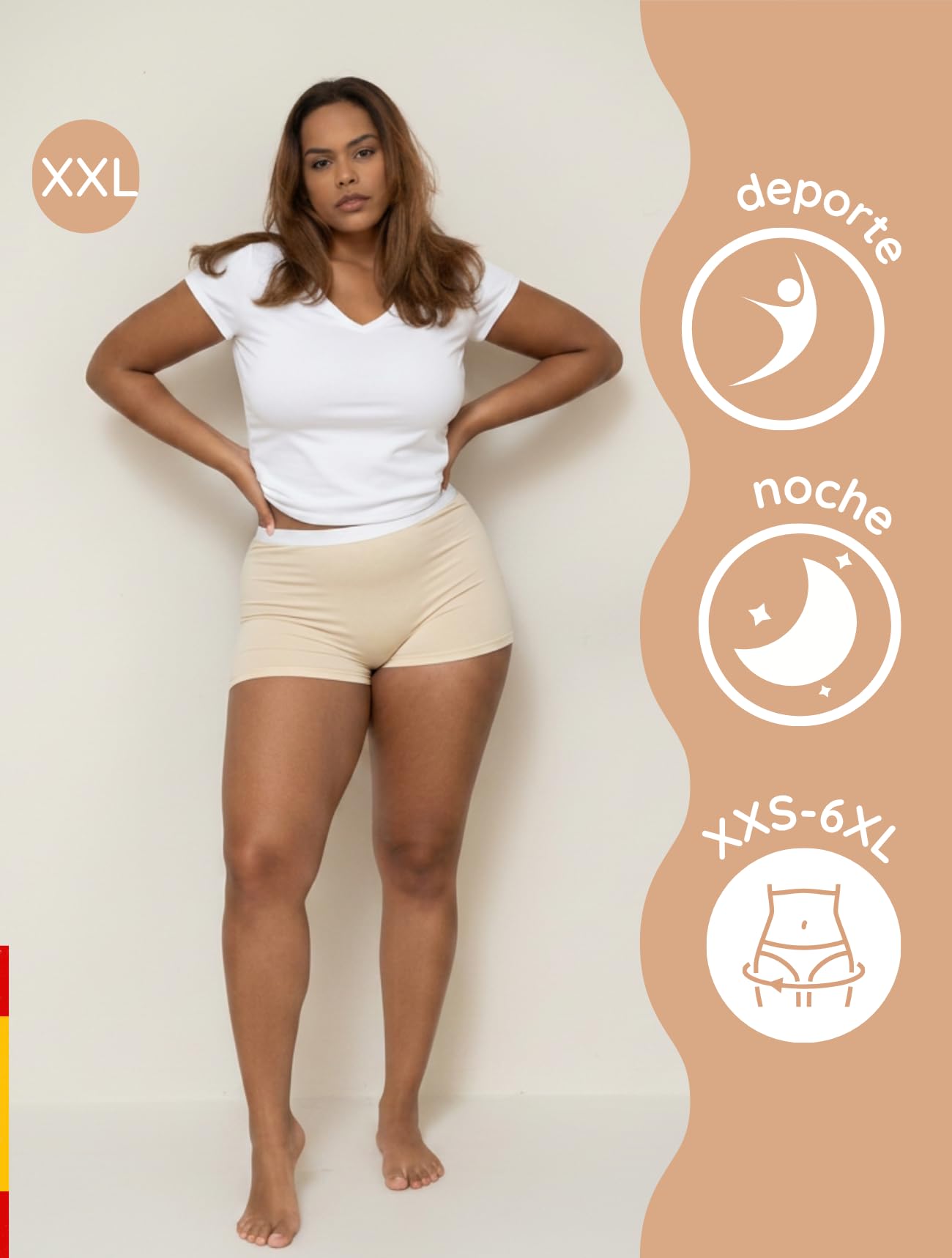 NoBlood - 3 Bóxers Menstruales Beige Flujo Muy Abundante XXS-6XL Color Carne