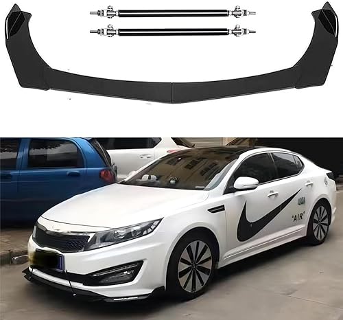 Alerón divisor de parachoques delantero negro + varillas de puntal compatibles con Dodge Charger SRT Challenger (negro #7)