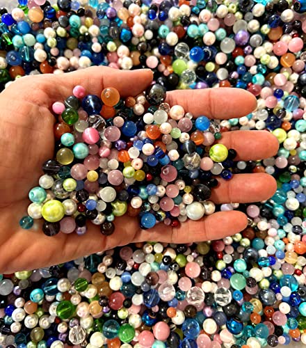 Cat's Eye Beads, Pearl, Crystal, Glass, Acrylic, 3/4 Pounds Loose Assorted Mixed DIY Jewelry Kit, Crafting Projects
