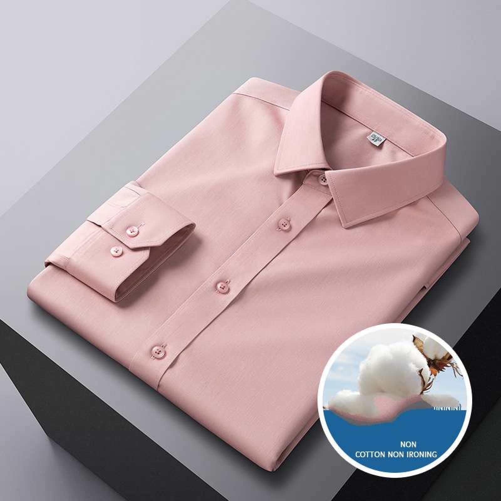 Herren-Baumwoll-Langarmhemd, Klassische, Solide, Schmale Passform, Bügelfreie Hemden, Herren-Business-Hemden, Atmungsaktive Cardigan-Oberteile Für Party, Hochzeit, Smoking-Hemden, Bohnenpast