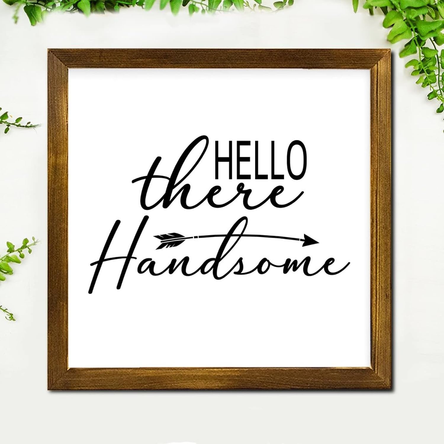 Hello There Handsome Framed Wood Sign Words Letters Porch Sign Classic Wall Art Hanging Decorative for Grandpa Papa Dad Boyfriend Teacher 12x12 Inch