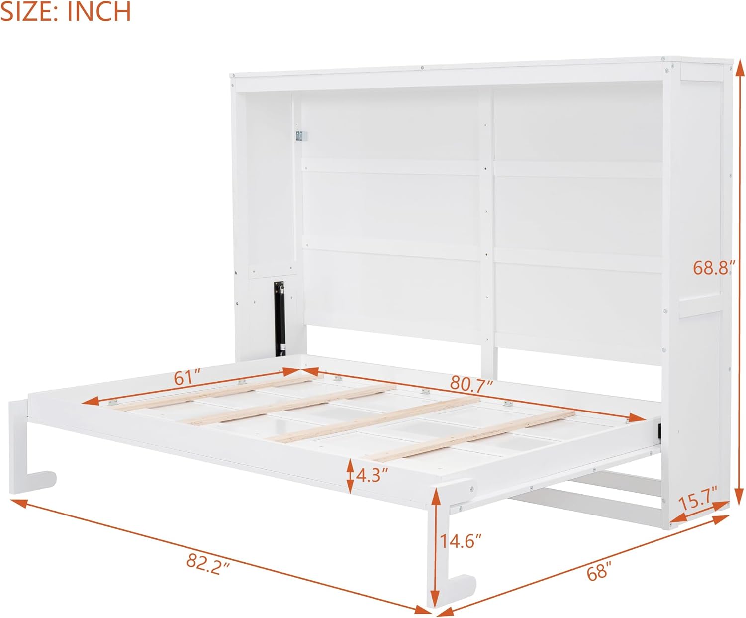 MERITLINE Queen Horizontal Murphy Bed,Wood Space-Saving Folding Farmhouse Murphy Bed Cabinet for Adults,No Box Spring Needed (Queen,White)