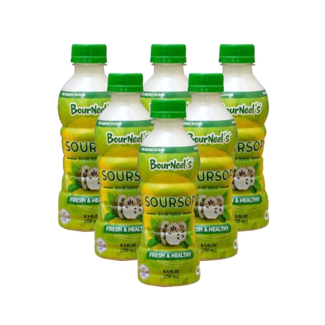 BourNeel's® Soursop Sugar Free Fruit Juice 250ml Pack of 6 | No Added Sugar | Graviola Laxman Phal Fruit Pulpy Juice Drink | High Vitamin C |