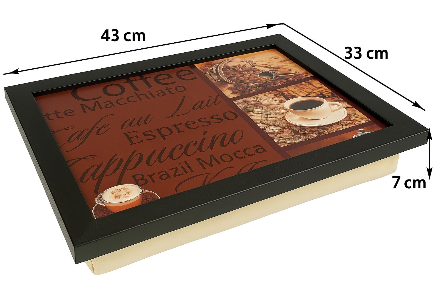 Preisvergleich für Knietablett 'Kaffee' 43x33x7 cm mit Kissen
