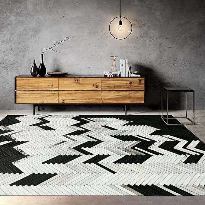 Tapis patchwork en cuir de vachette véritable fait main design de qualité supérieure - 6