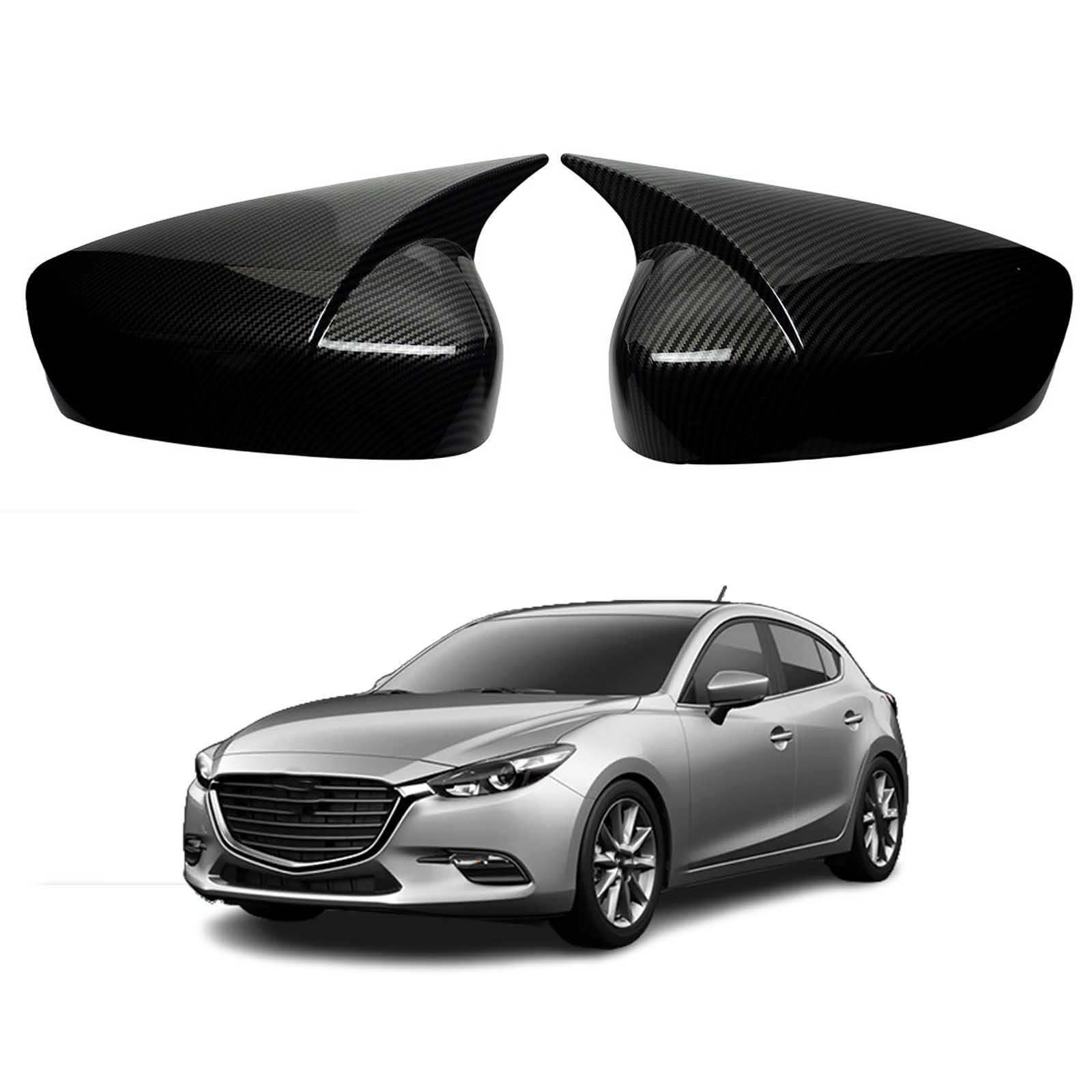 PAPEP Door Mirror Cover Caps for Mazda3 2014-2019, Left Right Side Wing Rearview Mirror Cover Lid 2 Pieces Exterior Styling Accessory,Carbon fiber texture