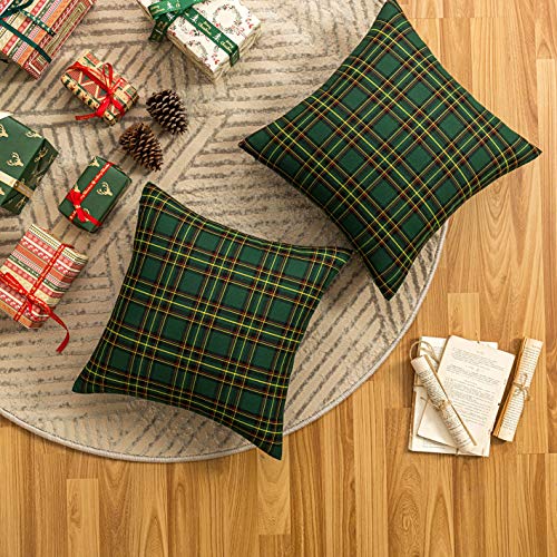 Image of AQOTHES Christmas Plaid Decorative Throw Pillow Covers Green 18x18 Inches
