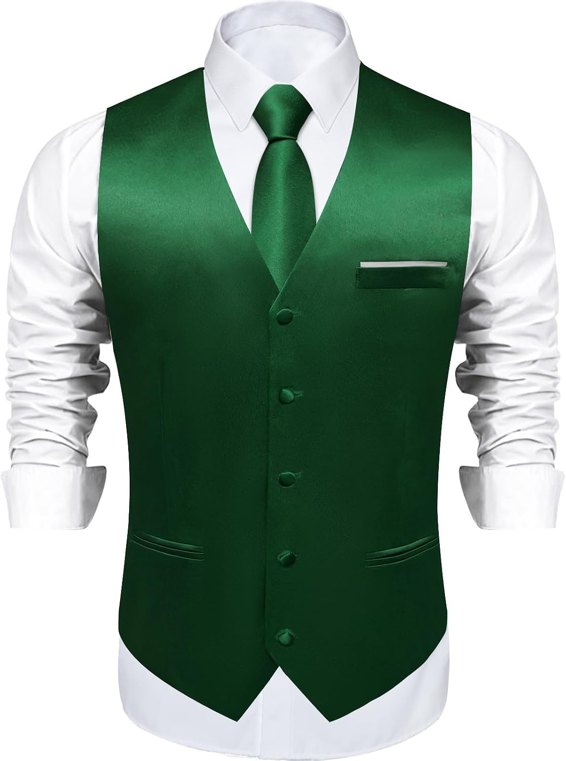DiBanGu Mens Satin Suit Vest and Tie Set 8PCS Solid Waistcoat and Bowtie with Lapel Pin for Tuxedo Dress Vest Wedding Formal