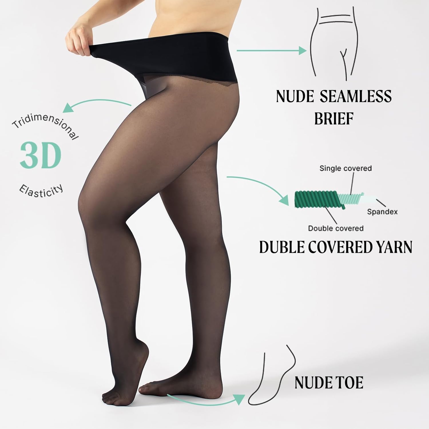 CALZITALY Seamless Sheer Tights with Comfortable Waistband, 15 Dernier Pantyhose - Image 2