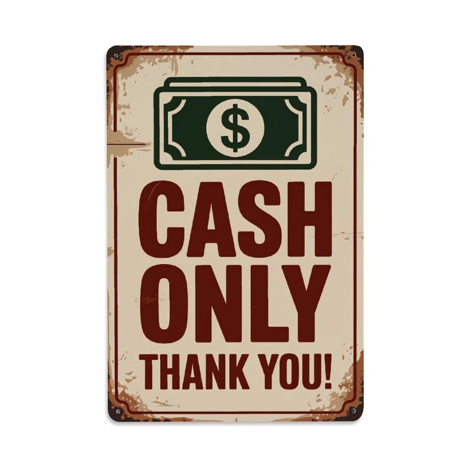 Cash Only Sign Pattern Print Retro Metal Tin Sign, Vintage Decor Art Poster for Bar, Home, Man Cave, Kitchen, Laundry Room Gift 8x12Inch