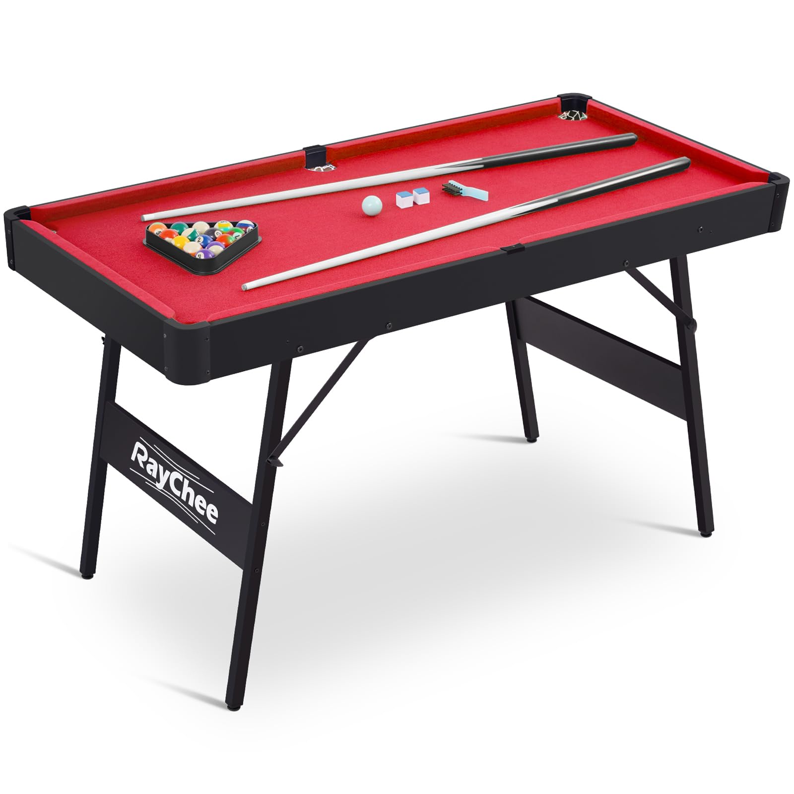 Folding Pool Table, Portable Billiard Game Tables for Kids and Adults, Mini Pool Table with Locking Legs, Adjustable Feet, Balls, Cues, Triangle, Chalk, Brush