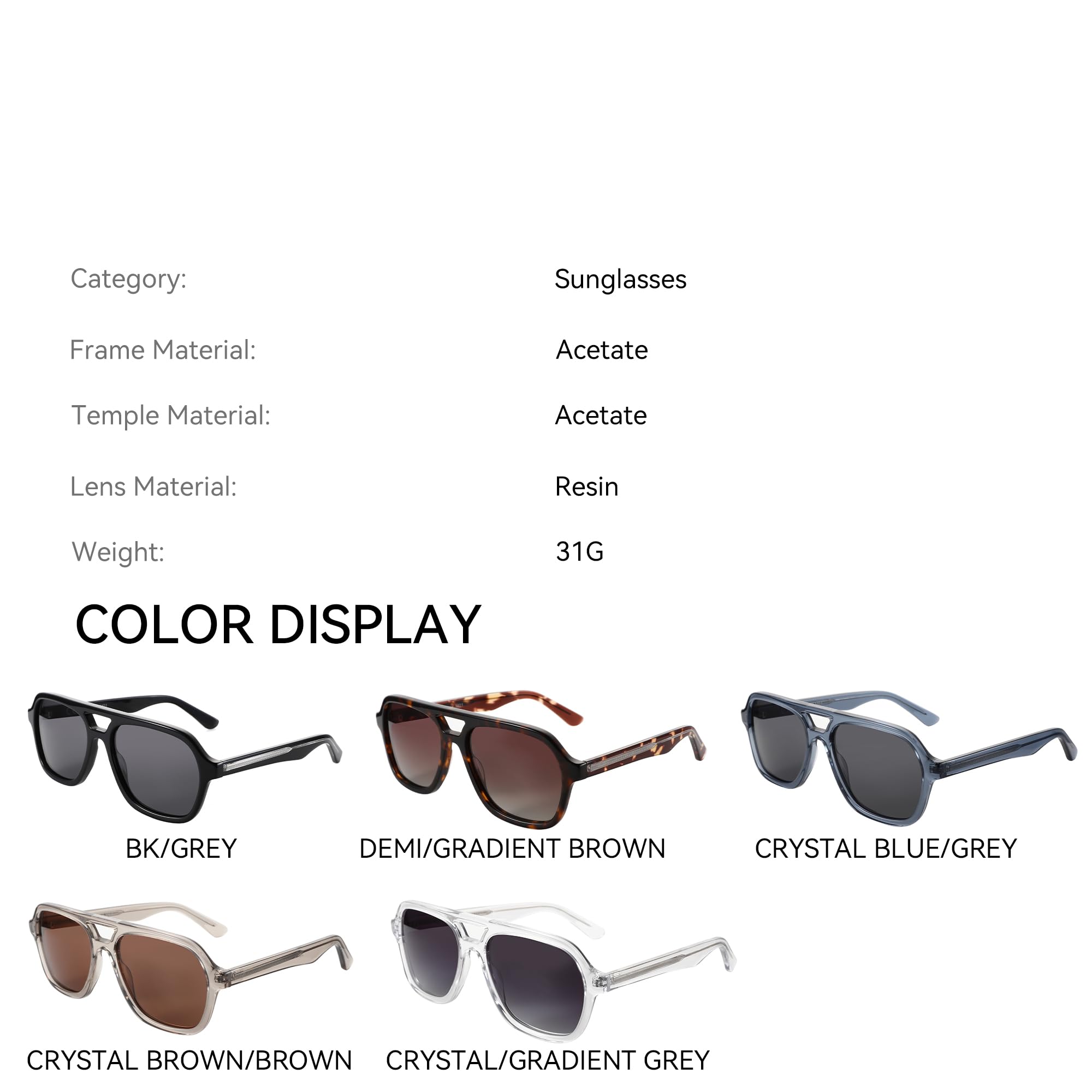 Gafas de sol polarizadas hechas a mano de acetato con protección UV400 para mujer y hombre.