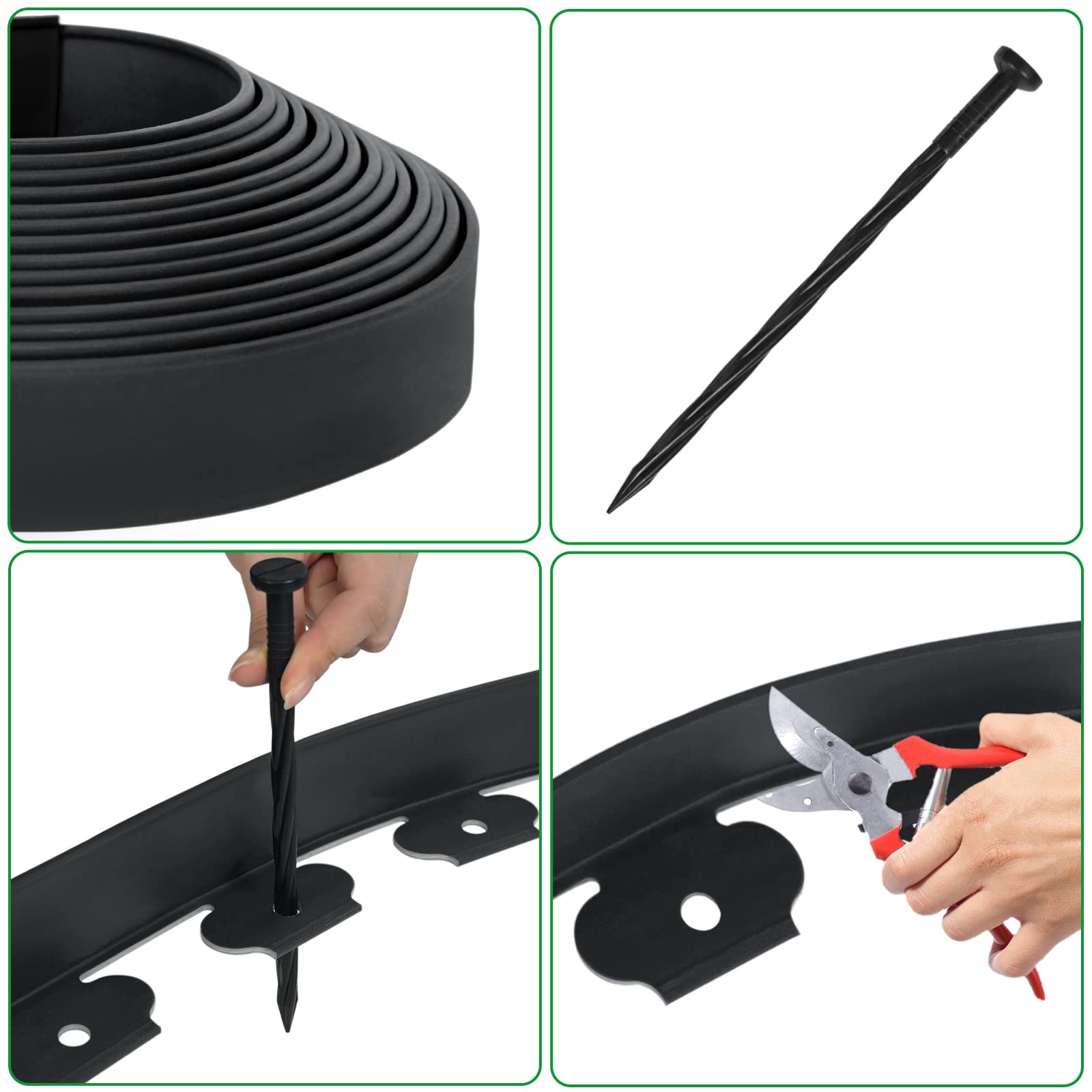 UISEBRT Bordure de Pelouse en Plastique 10m - Flexible Bordure de Jardin avec 30 Piquets d'ancrage Bordure de Gazon Décorative de Jardin, Noir