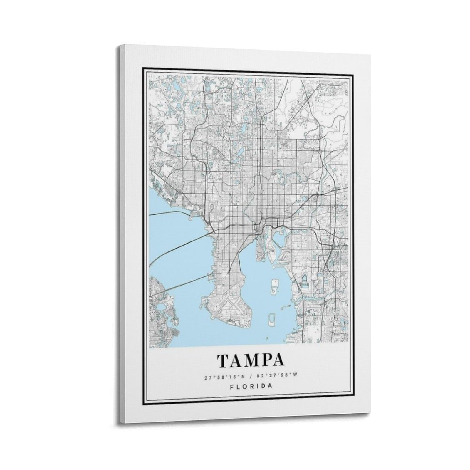 xiaoxiaoshen Tampa Florida Map Canvas Poster Wall Art Prints Room Aesthetic Murals Bedroom And Living Decorations 20x30inch(50x75cm)