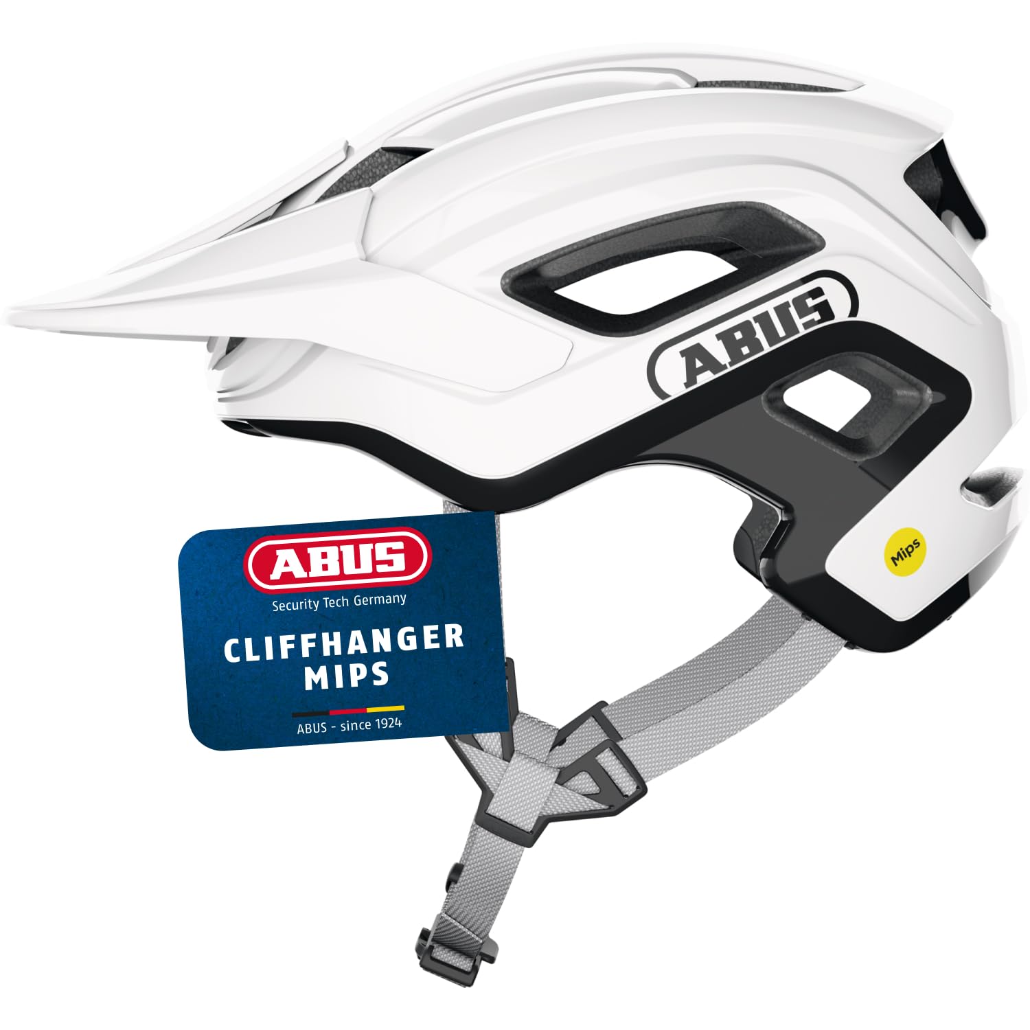 ABUS Cliffhanger MIPS Casco MTB Bicicleta de Montaña, Alpine White, L | Casco MTB con Mips, para Singletrail y Enduro, cierre magnético, visera regulable en altura