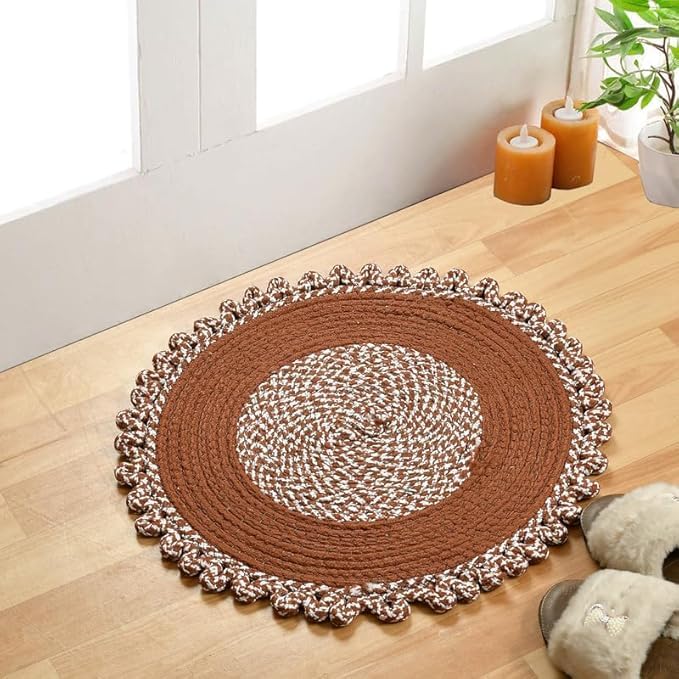 Round Floor Mat Polypropylene Material Antiskid Reversible Washable Door Mat for Home Bedroom Living Room Balcony (Brown)
