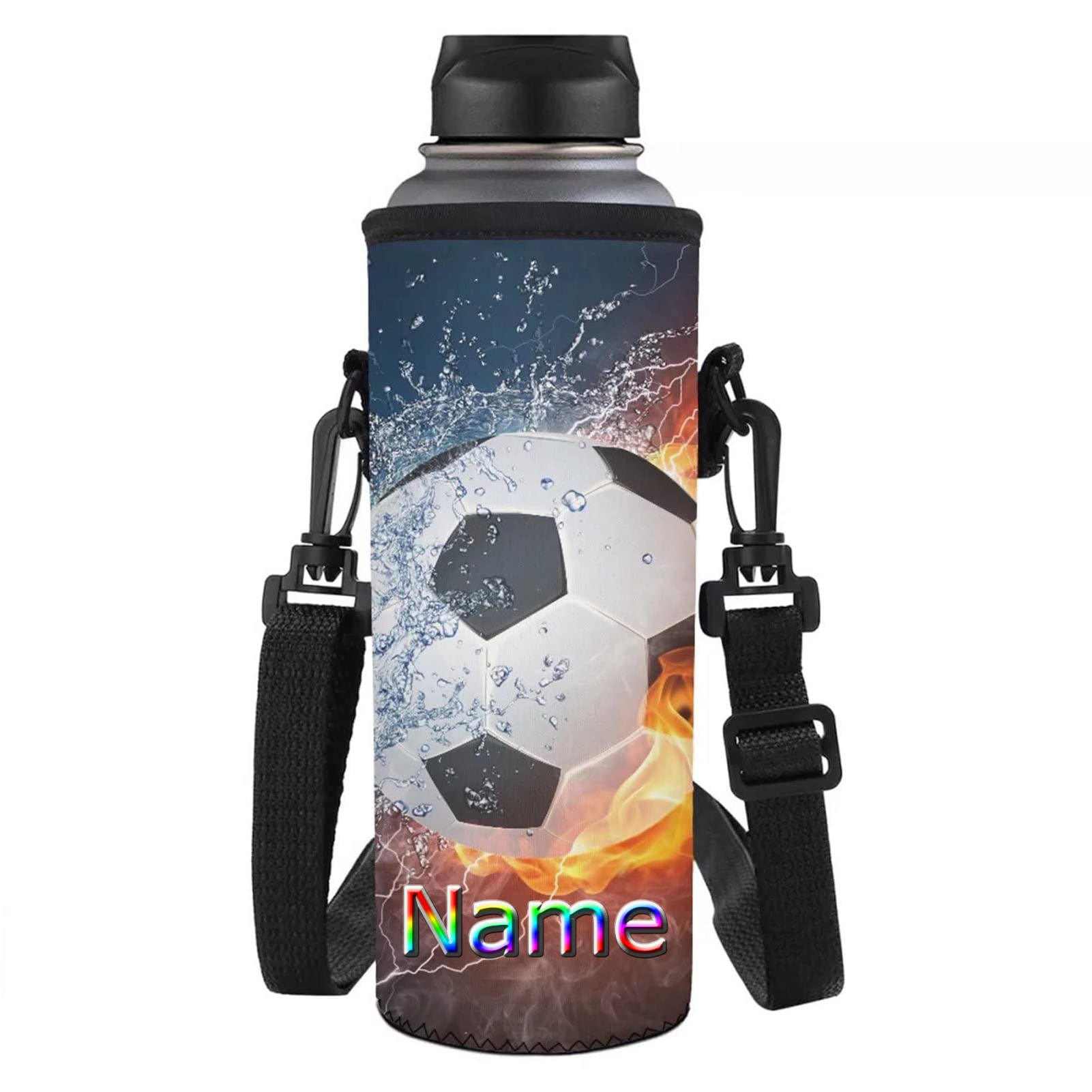 Jndtueit Neoprene Fire Water Soccer Football Ball Print Back to School Water Bottle Bag Sport Insulated Sleeve Bottle Holder Covers — image 1