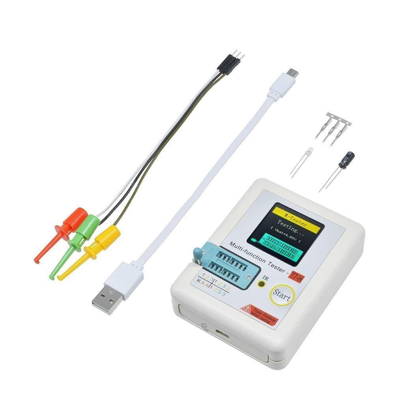 Probador de transistores LCR-T7 T7-H Medidor de capacitancia de diodos y triodo TFT Medidor de ESR LCR Multímetro multifunción IR de NPN PNP MOSFET Pruebas eléctricas(TC-T7-H)