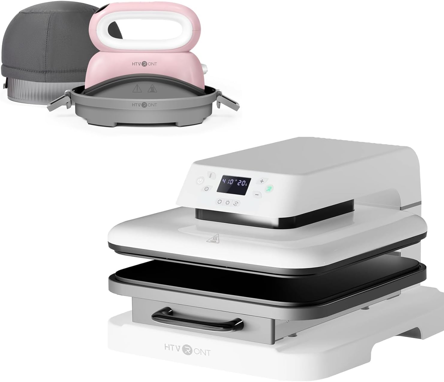 Prensa Térmica Automática HTVRONT 15x15 + Prensa para Gorras Rosa