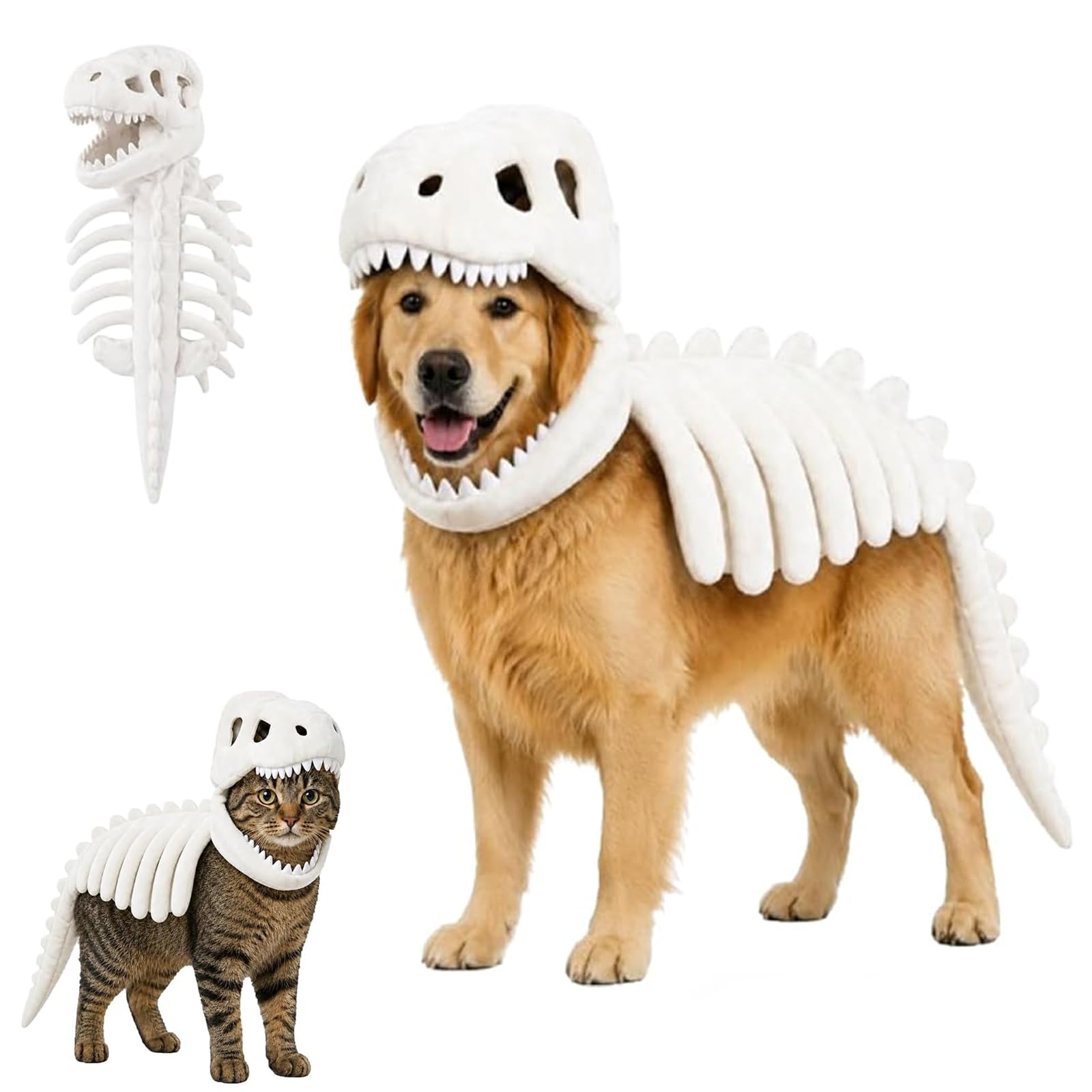 Dog Cat Pet Dinosaur Skeleton Costume,dog Halloween Costumes (White,120cm)