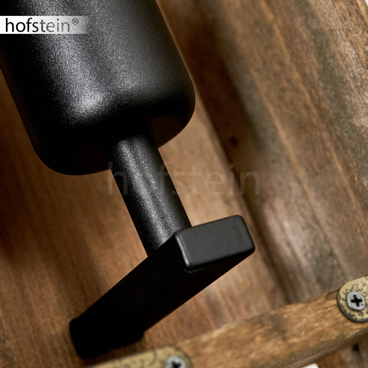 Wandleuchte Avestruz, Vintage Wandlampe aus Metall/Holz in Schwarz/Natur, 1-flammig, 1x E27, Wandspot im angesagten Retro Design aus Echtholz, ohne Leuchtmittel