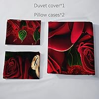 Vista 82 de AILONEN Juego de funda de edredón de rosas rojas tamaño Queen, juego de ropa de cama 3D con rosas rojas aceitadas para niñas, funda de edredón