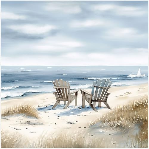 Miniatura 2 de DOARTDO Lienzo decorativo para pared, diseño de silla de playa, decoración de pared, paisaje costero marino, impresiones para decoración del hogar